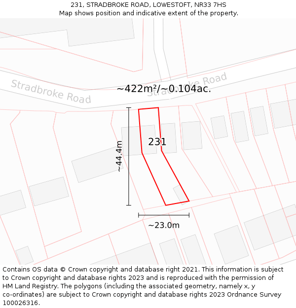 231, STRADBROKE ROAD, LOWESTOFT, NR33 7HS: Plot and title map