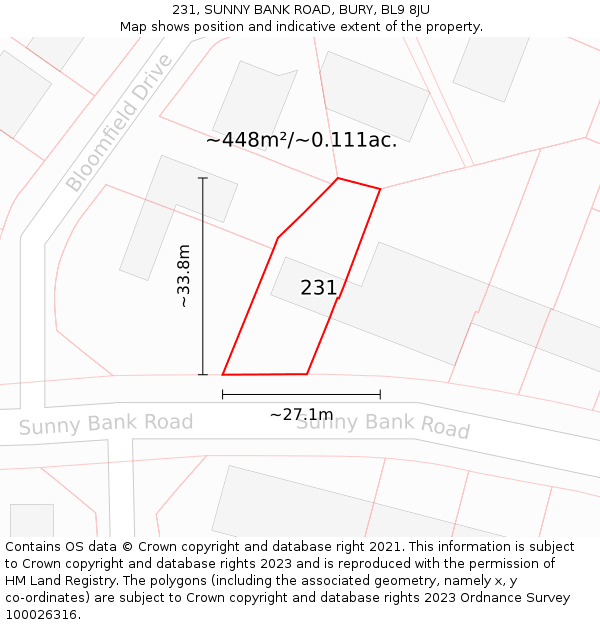 231, SUNNY BANK ROAD, BURY, BL9 8JU: Plot and title map