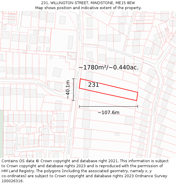 231, WILLINGTON STREET, MAIDSTONE, ME15 8EW: Plot and title map