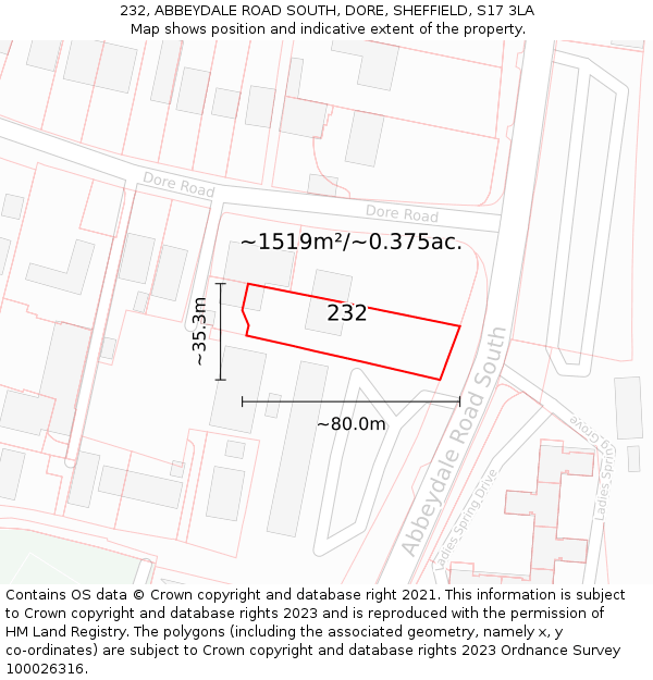232, ABBEYDALE ROAD SOUTH, DORE, SHEFFIELD, S17 3LA: Plot and title map