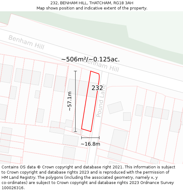 232, BENHAM HILL, THATCHAM, RG18 3AH: Plot and title map