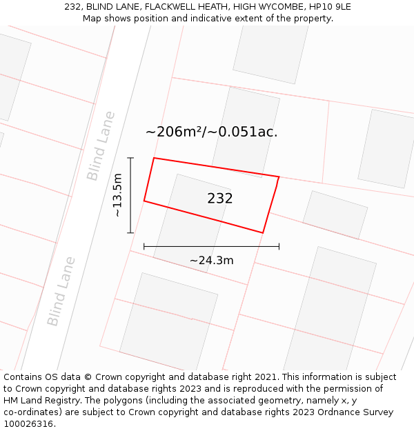 232, BLIND LANE, FLACKWELL HEATH, HIGH WYCOMBE, HP10 9LE: Plot and title map