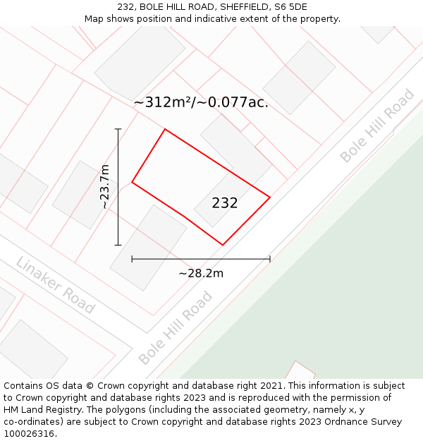 232, BOLE HILL ROAD, SHEFFIELD, S6 5DE: Plot and title map