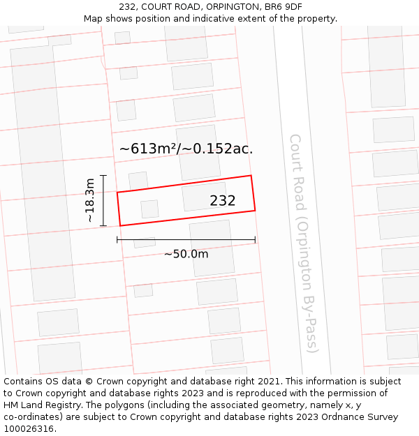 232, COURT ROAD, ORPINGTON, BR6 9DF: Plot and title map
