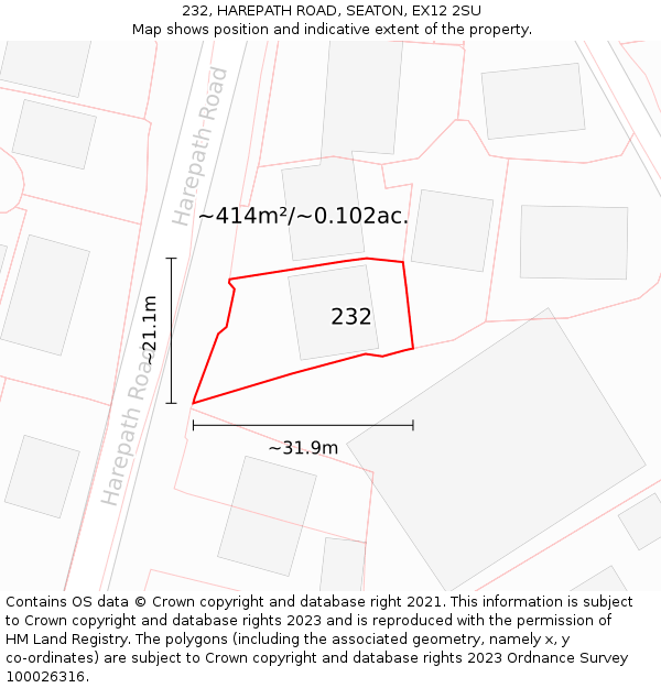232, HAREPATH ROAD, SEATON, EX12 2SU: Plot and title map
