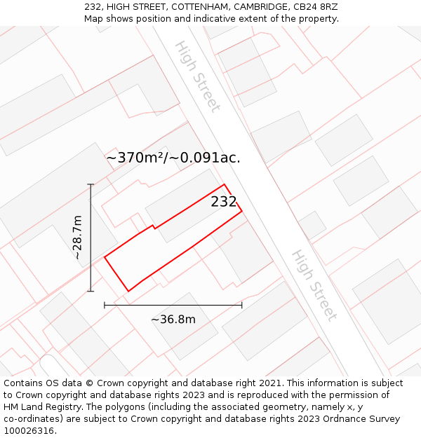 232, HIGH STREET, COTTENHAM, CAMBRIDGE, CB24 8RZ: Plot and title map