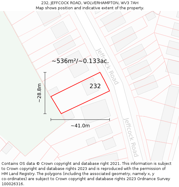 232, JEFFCOCK ROAD, WOLVERHAMPTON, WV3 7AH: Plot and title map