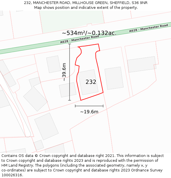 232, MANCHESTER ROAD, MILLHOUSE GREEN, SHEFFIELD, S36 9NR: Plot and title map