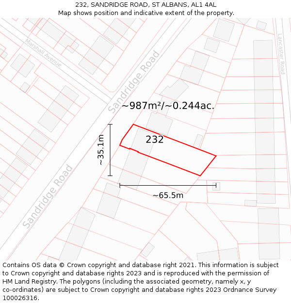 232, SANDRIDGE ROAD, ST ALBANS, AL1 4AL: Plot and title map