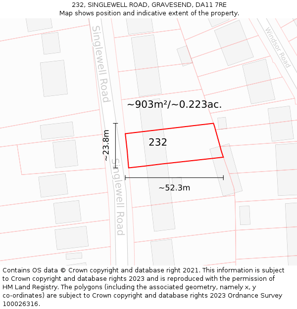 232, SINGLEWELL ROAD, GRAVESEND, DA11 7RE: Plot and title map