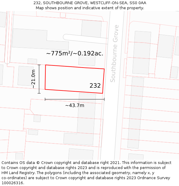 232, SOUTHBOURNE GROVE, WESTCLIFF-ON-SEA, SS0 0AA: Plot and title map