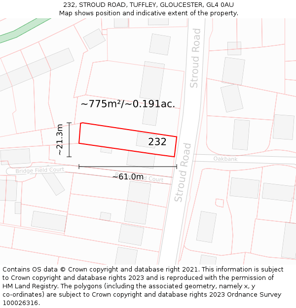 232, STROUD ROAD, TUFFLEY, GLOUCESTER, GL4 0AU: Plot and title map