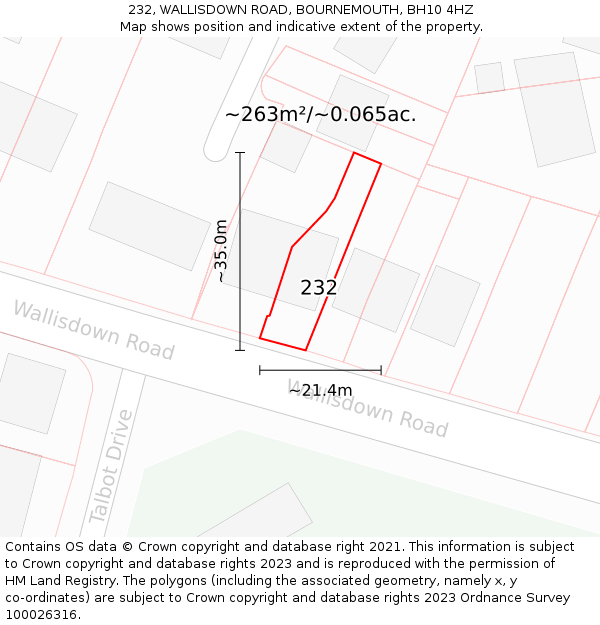 232, WALLISDOWN ROAD, BOURNEMOUTH, BH10 4HZ: Plot and title map
