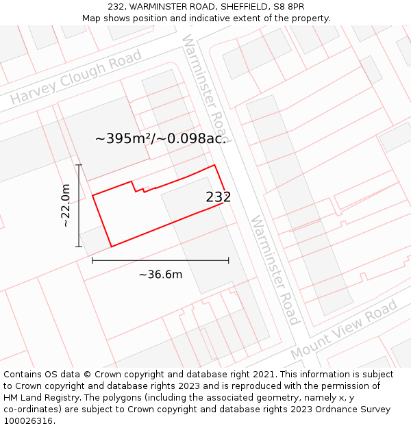 232, WARMINSTER ROAD, SHEFFIELD, S8 8PR: Plot and title map