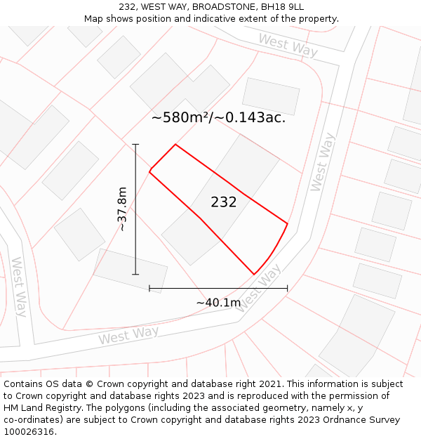 232, WEST WAY, BROADSTONE, BH18 9LL: Plot and title map