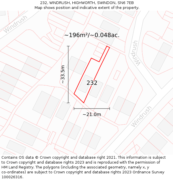 232, WINDRUSH, HIGHWORTH, SWINDON, SN6 7EB: Plot and title map