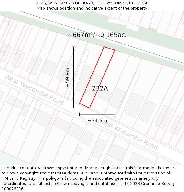 232A, WEST WYCOMBE ROAD, HIGH WYCOMBE, HP12 3AR: Plot and title map