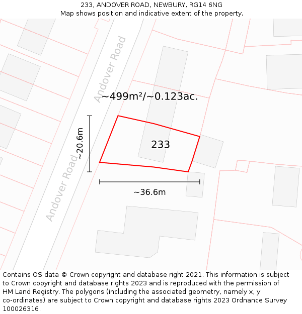 233, ANDOVER ROAD, NEWBURY, RG14 6NG: Plot and title map