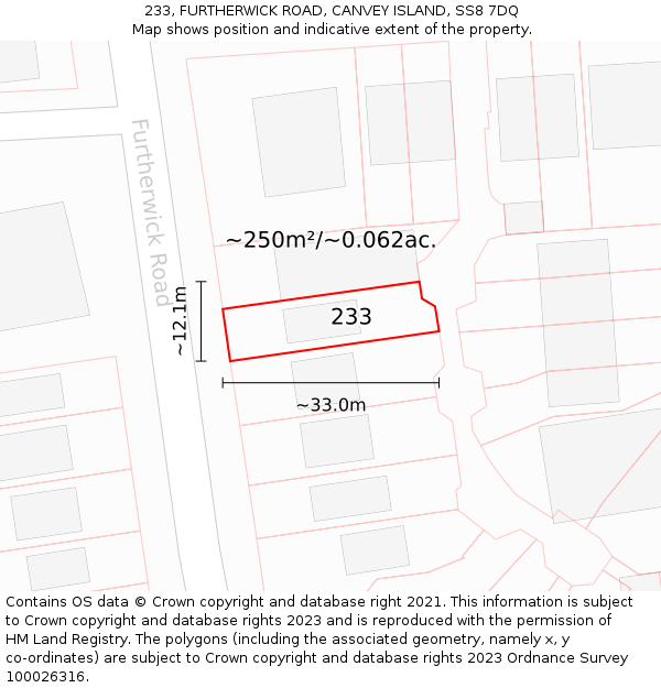 233, FURTHERWICK ROAD, CANVEY ISLAND, SS8 7DQ: Plot and title map
