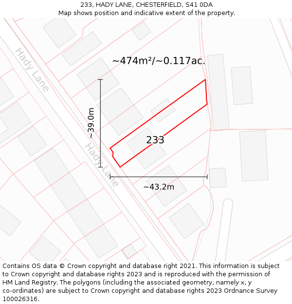 233, HADY LANE, CHESTERFIELD, S41 0DA: Plot and title map