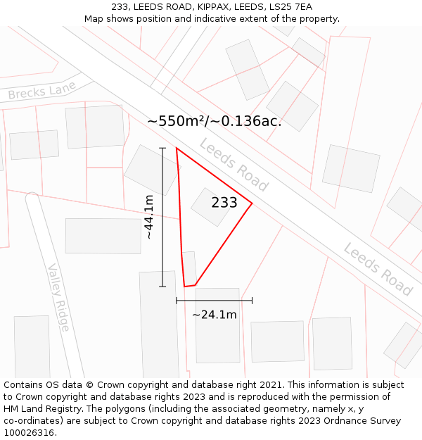 233, LEEDS ROAD, KIPPAX, LEEDS, LS25 7EA: Plot and title map