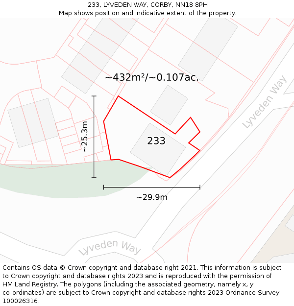 233, LYVEDEN WAY, CORBY, NN18 8PH: Plot and title map