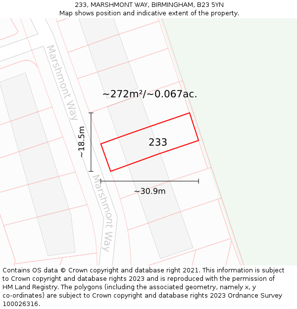 233, MARSHMONT WAY, BIRMINGHAM, B23 5YN: Plot and title map