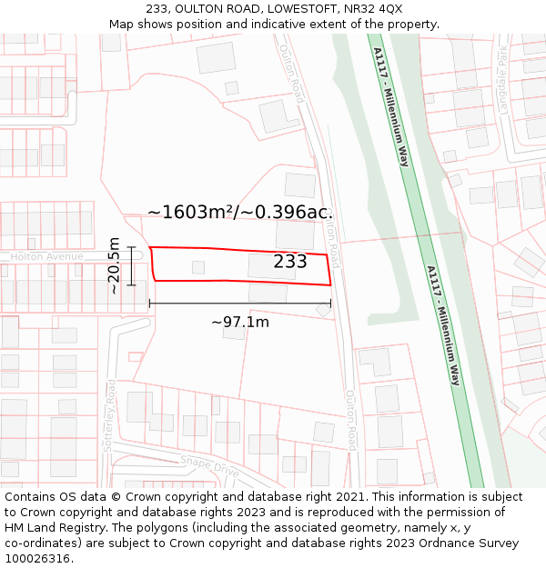 233, OULTON ROAD, LOWESTOFT, NR32 4QX: Plot and title map