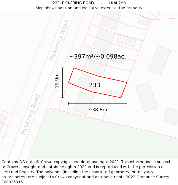 233, PICKERING ROAD, HULL, HU4 7AA: Plot and title map