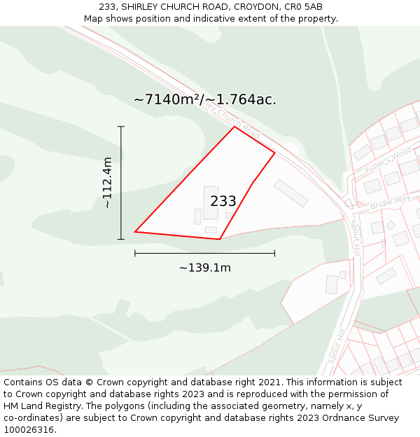 233, SHIRLEY CHURCH ROAD, CROYDON, CR0 5AB: Plot and title map