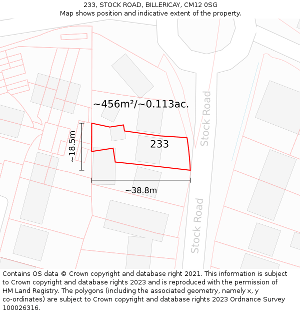 233, STOCK ROAD, BILLERICAY, CM12 0SG: Plot and title map