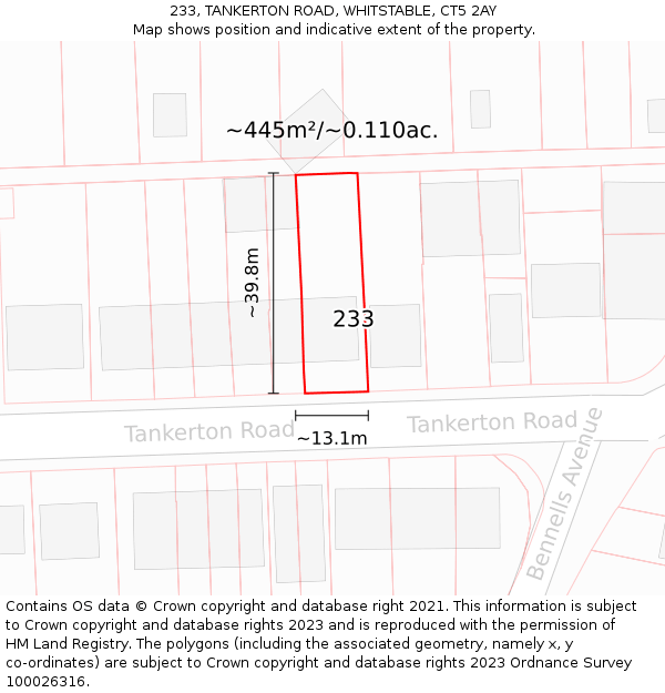 233, TANKERTON ROAD, WHITSTABLE, CT5 2AY: Plot and title map