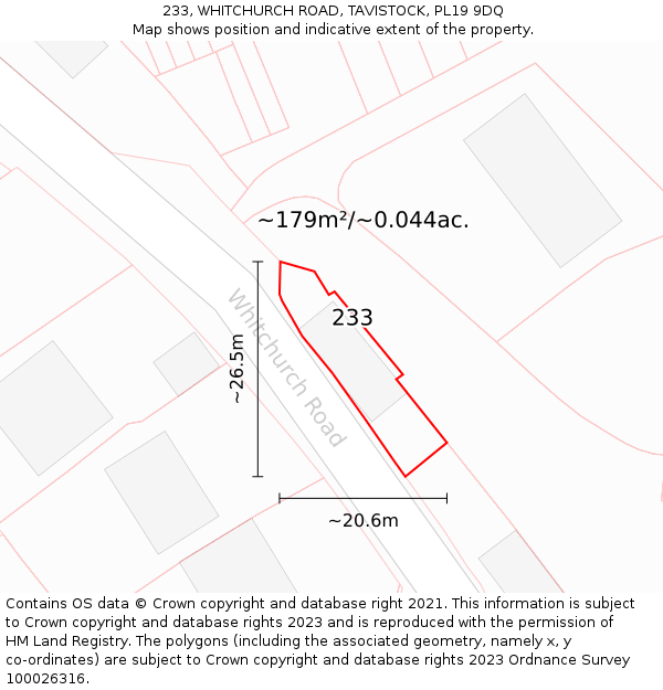 233, WHITCHURCH ROAD, TAVISTOCK, PL19 9DQ: Plot and title map