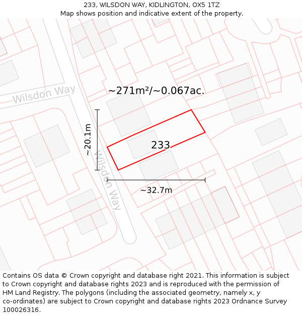 233, WILSDON WAY, KIDLINGTON, OX5 1TZ: Plot and title map