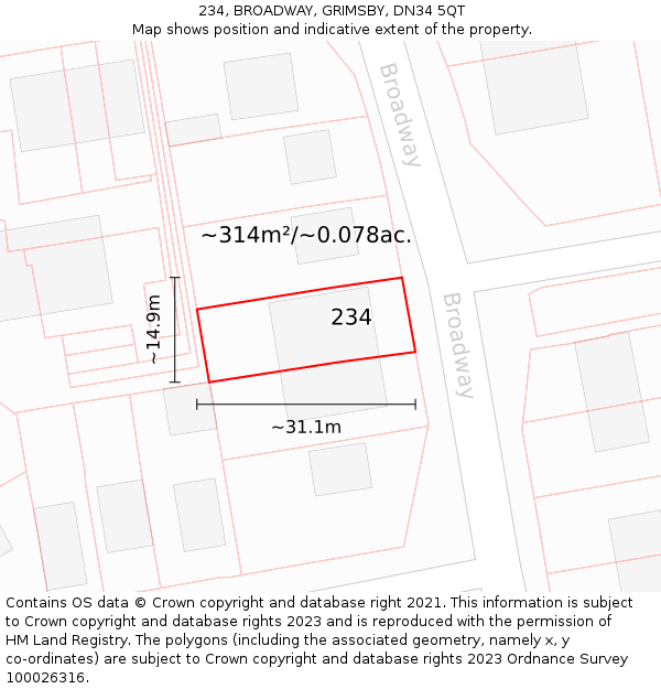 234, BROADWAY, GRIMSBY, DN34 5QT: Plot and title map