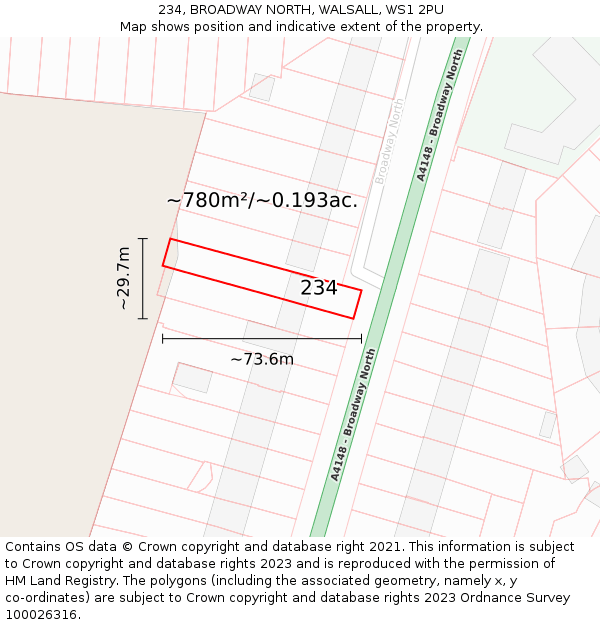 234, BROADWAY NORTH, WALSALL, WS1 2PU: Plot and title map