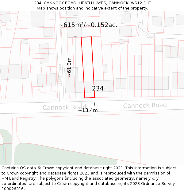 234, CANNOCK ROAD, HEATH HAYES, CANNOCK, WS12 3HF: Plot and title map