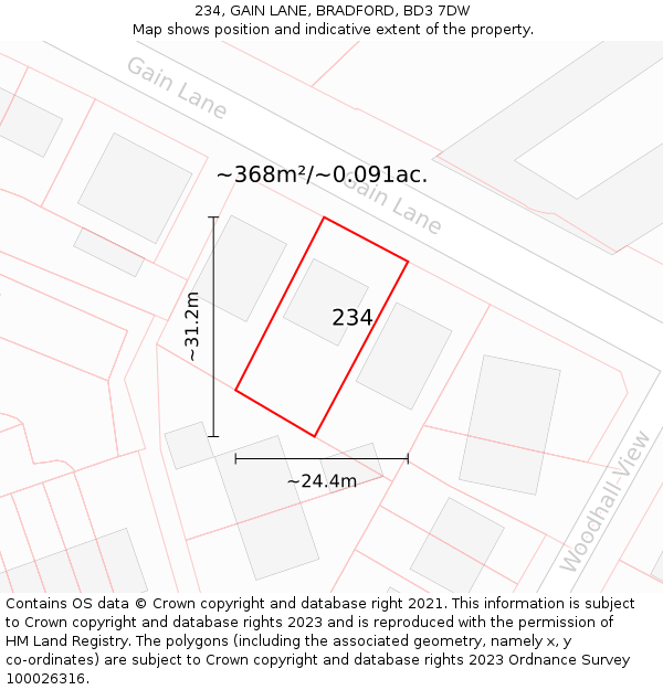 234, GAIN LANE, BRADFORD, BD3 7DW: Plot and title map