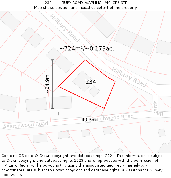 234, HILLBURY ROAD, WARLINGHAM, CR6 9TF: Plot and title map