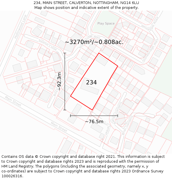 234, MAIN STREET, CALVERTON, NOTTINGHAM, NG14 6LU: Plot and title map
