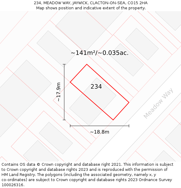 234, MEADOW WAY, JAYWICK, CLACTON-ON-SEA, CO15 2HA: Plot and title map