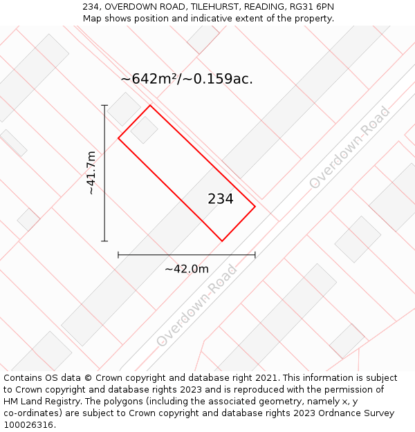 234, OVERDOWN ROAD, TILEHURST, READING, RG31 6PN: Plot and title map
