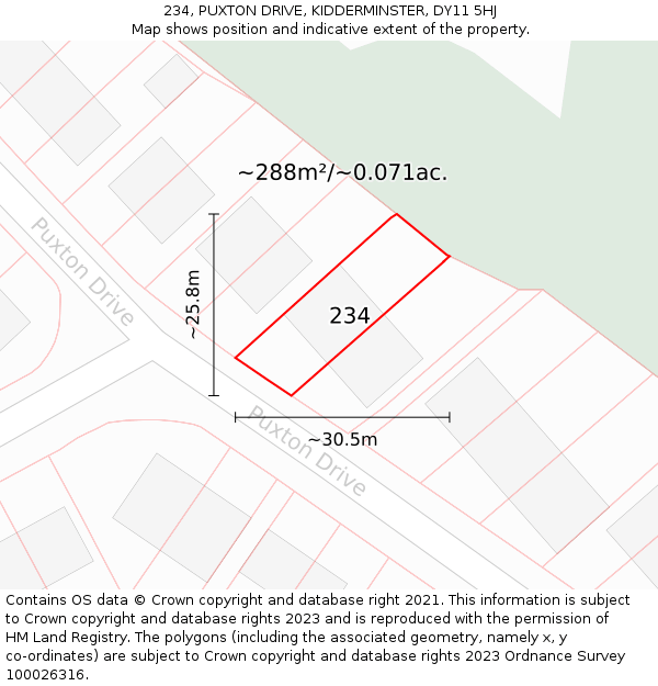 234, PUXTON DRIVE, KIDDERMINSTER, DY11 5HJ: Plot and title map