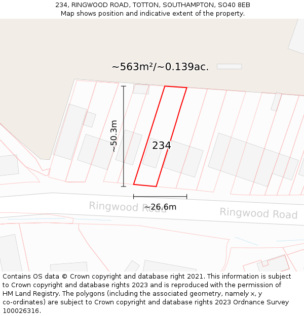 234, RINGWOOD ROAD, TOTTON, SOUTHAMPTON, SO40 8EB: Plot and title map