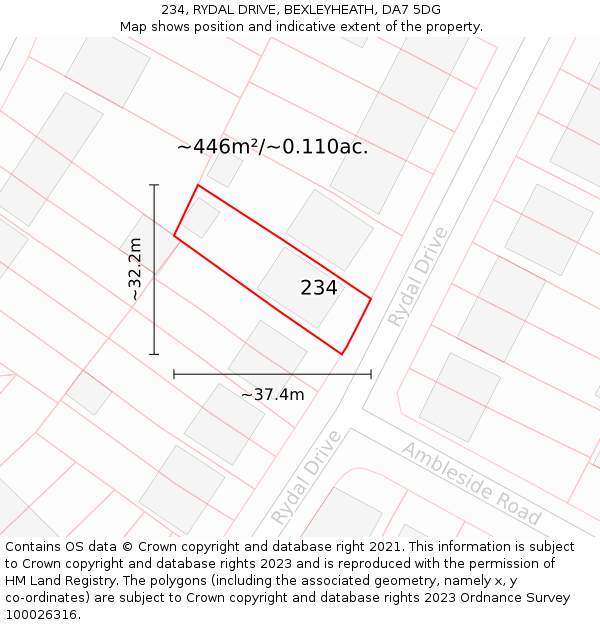 234, RYDAL DRIVE, BEXLEYHEATH, DA7 5DG: Plot and title map