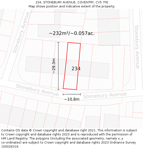 234, STONEBURY AVENUE, COVENTRY, CV5 7FE: Plot and title map