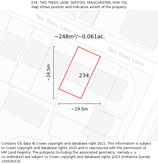 234, TWO TREES LANE, DENTON, MANCHESTER, M34 7GL: Plot and title map
