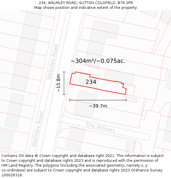 234, WALMLEY ROAD, SUTTON COLDFIELD, B76 2PR: Plot and title map
