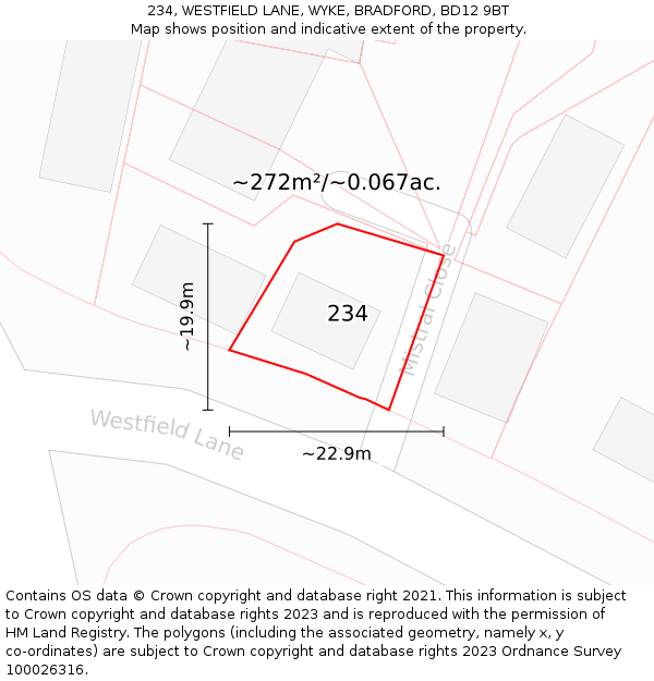 234, WESTFIELD LANE, WYKE, BRADFORD, BD12 9BT: Plot and title map