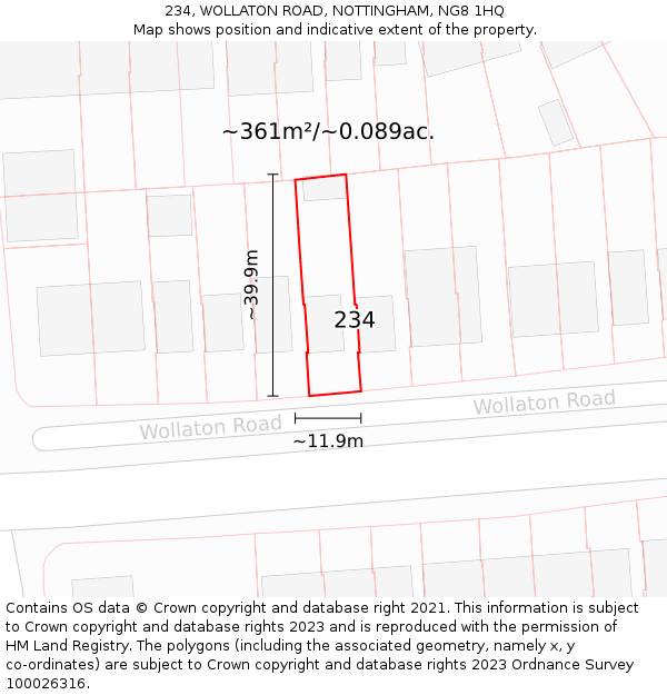 234, WOLLATON ROAD, NOTTINGHAM, NG8 1HQ: Plot and title map